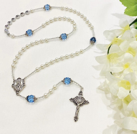 Pearl & Baby Blue Full Rosary
