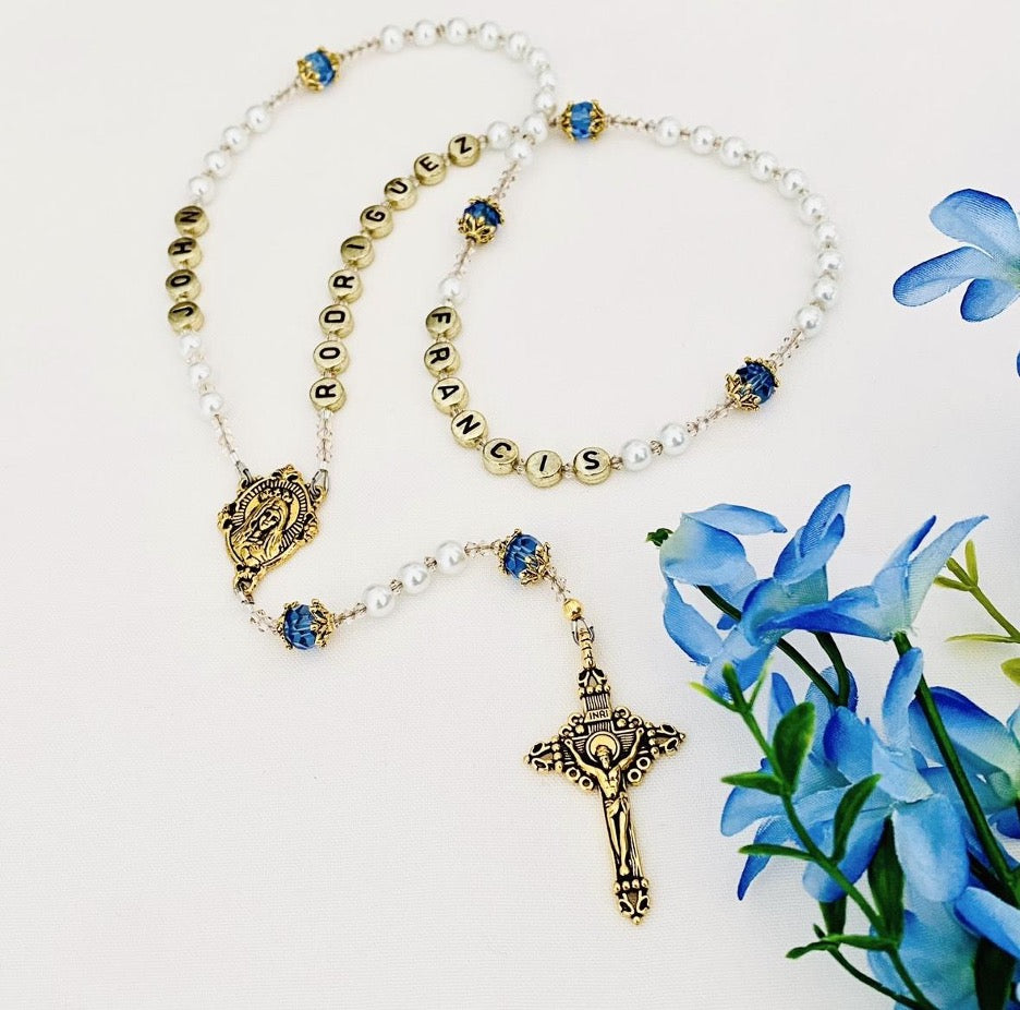Pearl & Royal Blue Full Rosary